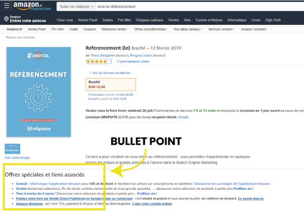 bullet point - rédiger fiche produit amazon